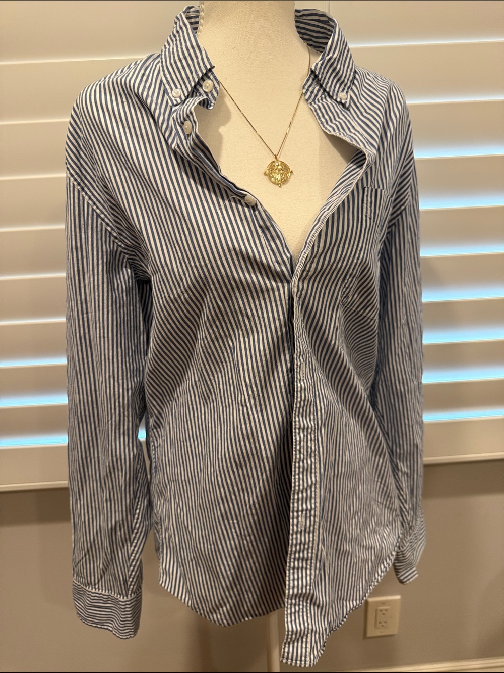 J. Crew Blue and White Striped Button-Down Shirt